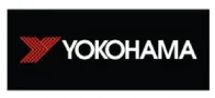 logo yokohama, nombre marca en color blanco sobre fondo negro