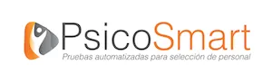 Logo de Psicosmart, nombre de la marca en color gris y naranja.